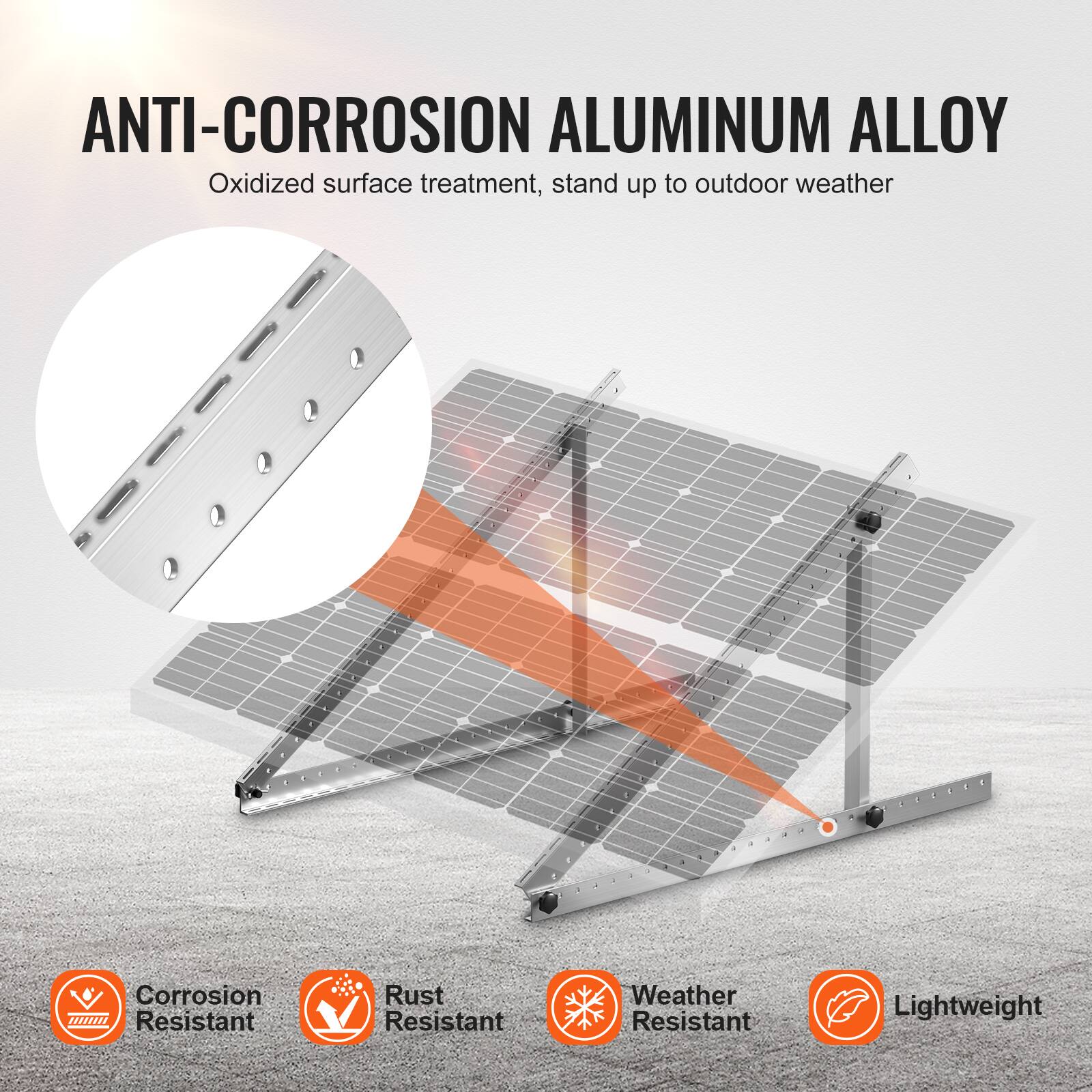 ANTI-CORROSION ALUMINUM ALLOY  
Oxidized surface treatment, stand up to outdoor weather  

- Corrosion Resistant  
- Rust Resistant  
- Weather Resistant  
- Lightweight