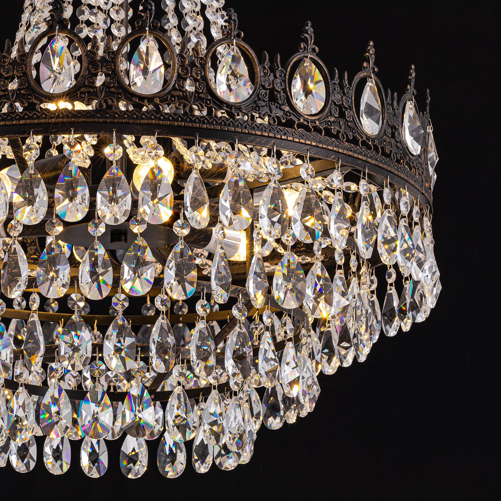 Alt View 4. Siljoy - 23.6" Vintage 9-Light Crystal Chandelier, Black Gold Adjustable Chain E12 Pendant Light for Living Room Dining Foyer - Antique Black Gold.