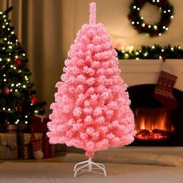 BreeBe - Artificial Christmas Tree with Snow Tips & Metal Stand – 4.5 to 7.5 FT - Pink