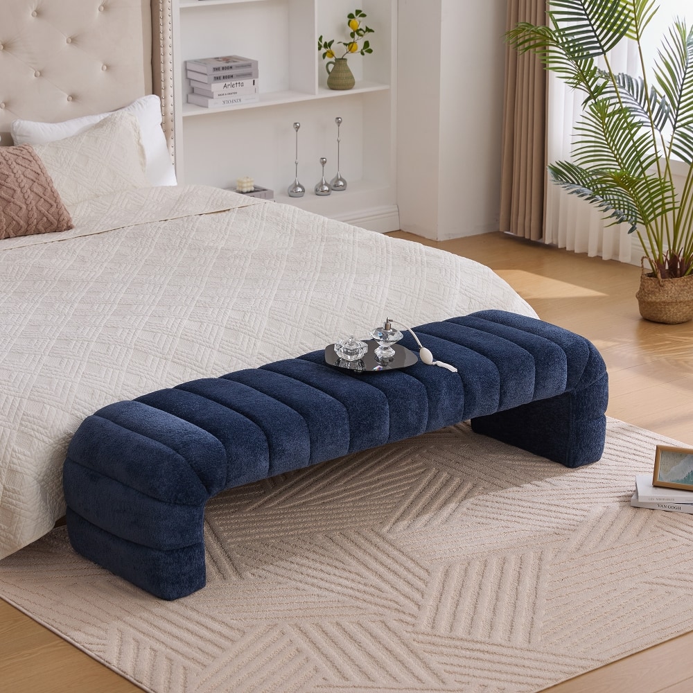 Ropilly - Upholstered Bed Bench Chenille Tufted Daybed Chaise - Navy price history on PriceWatchPro