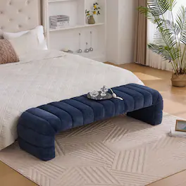 Ropilly - Upholstered Bed Bench Chenille Tufted Daybed Chaise - Navy