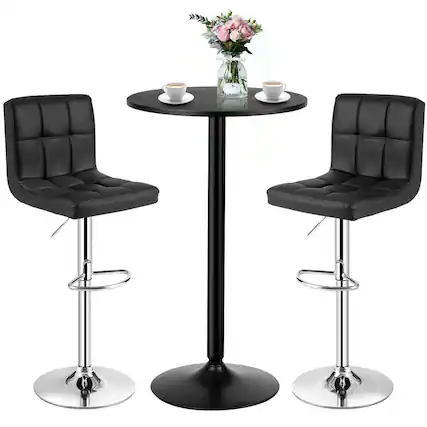 Front. Gymax - Gymax 3PCS Pub Table Set 24'' Round Bar Table & 2 Adjustable Bar Stools Black - Black.