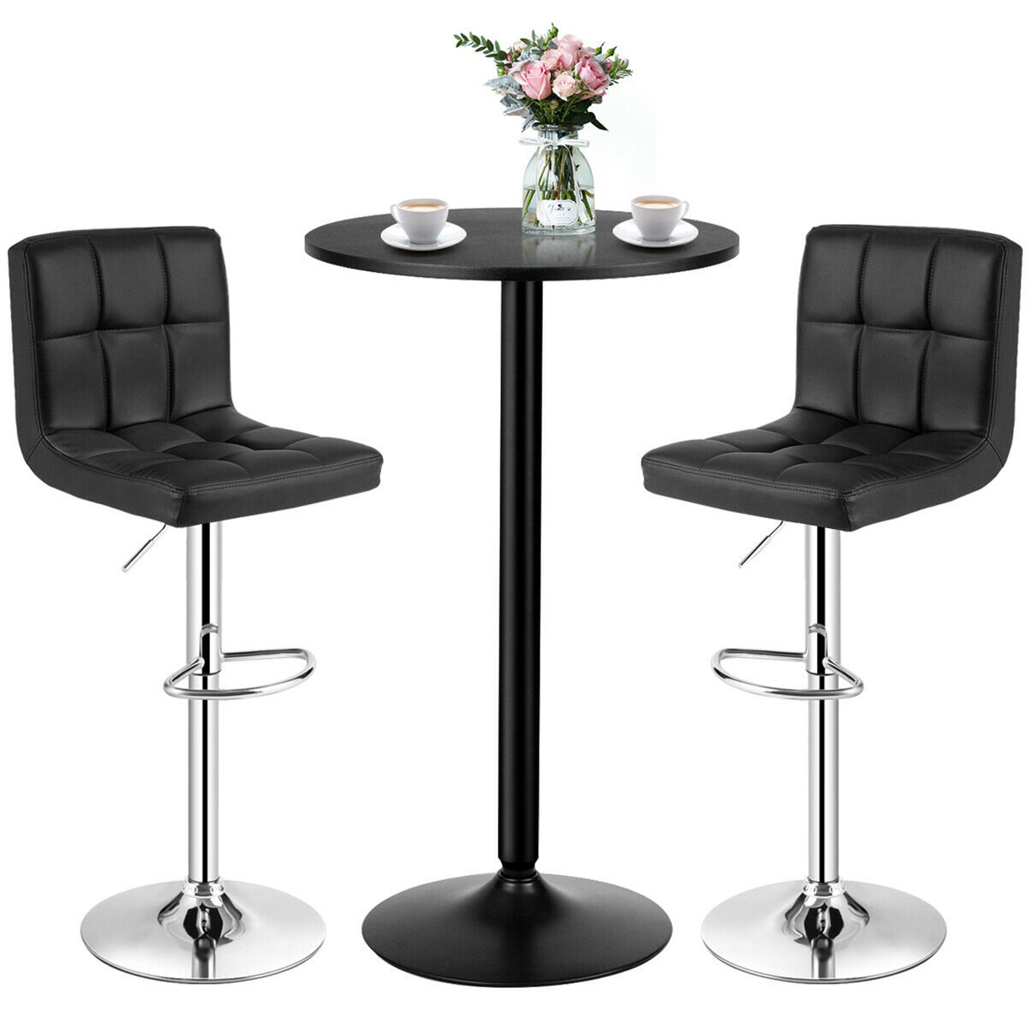 Gymax - 3PCS Pub Table Set 24'' Round Bar Table & 2 Adjustable Bar Stools - Black
