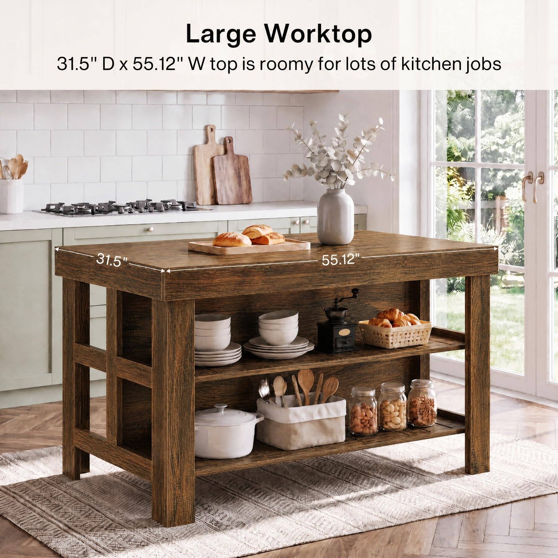 Large Worktop  
31.5" D x 55.12" W top is roomy for lots of kitchen jobs  
31.5"  
55.12"