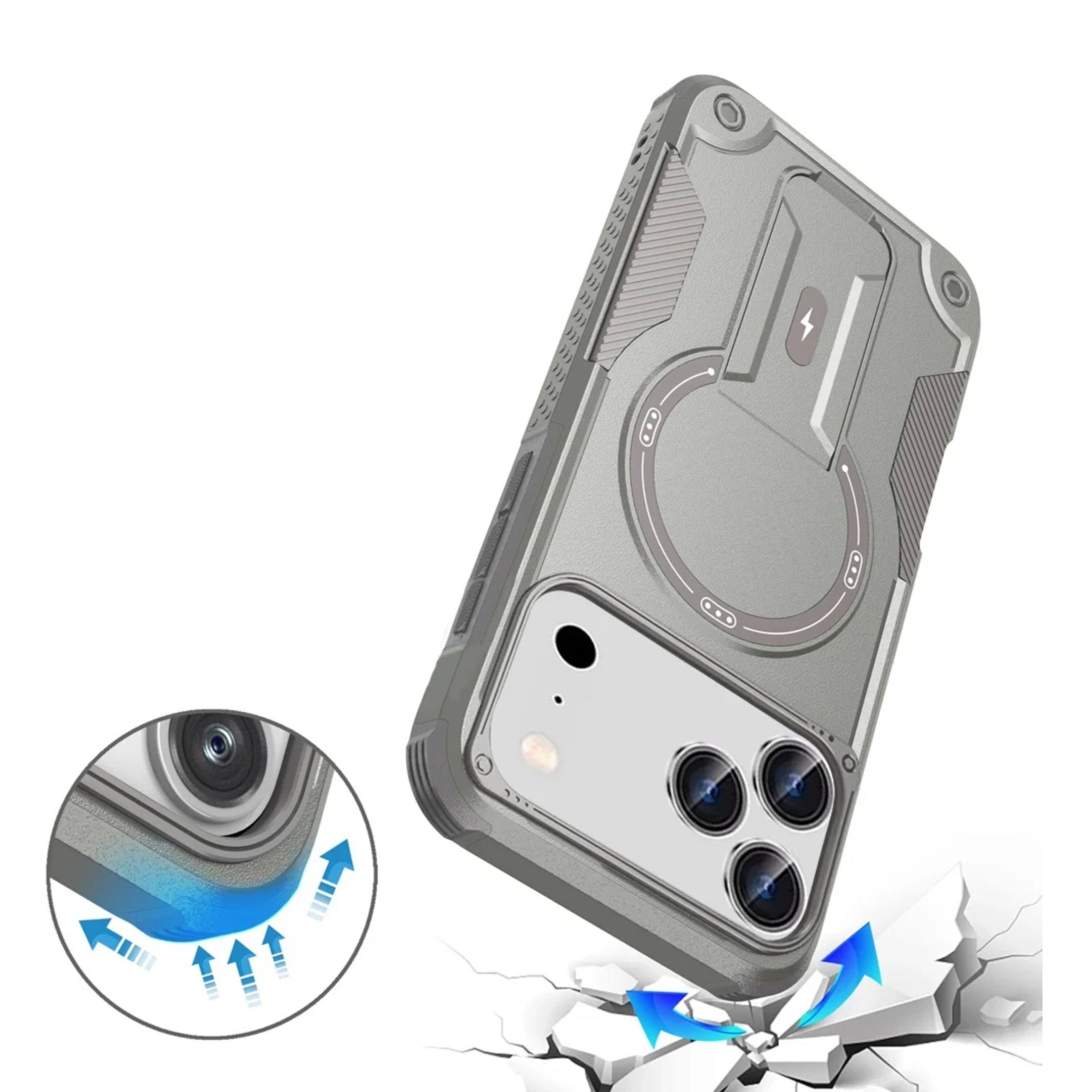 Left. Kitcheniva - Matte Finish Shockproof Magnetic Circle Rugged Grip Kickstand Phone Case With Tempered Glass For iPhone 17 Pro Max Grey - Grey.
