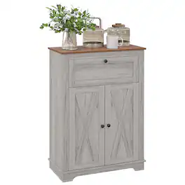 Homcom - Sideboard Storage Cabinet with Doors and Drawer for Kitchen, Living room, 23.5"x11.75"x34.5" - Light Gray