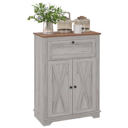 Front. Homcom - Sideboard Storage Cabinet with Doors and Drawer for Kitchen, Living room, 23.5"x11.75"x34.5" - Light Gray.
