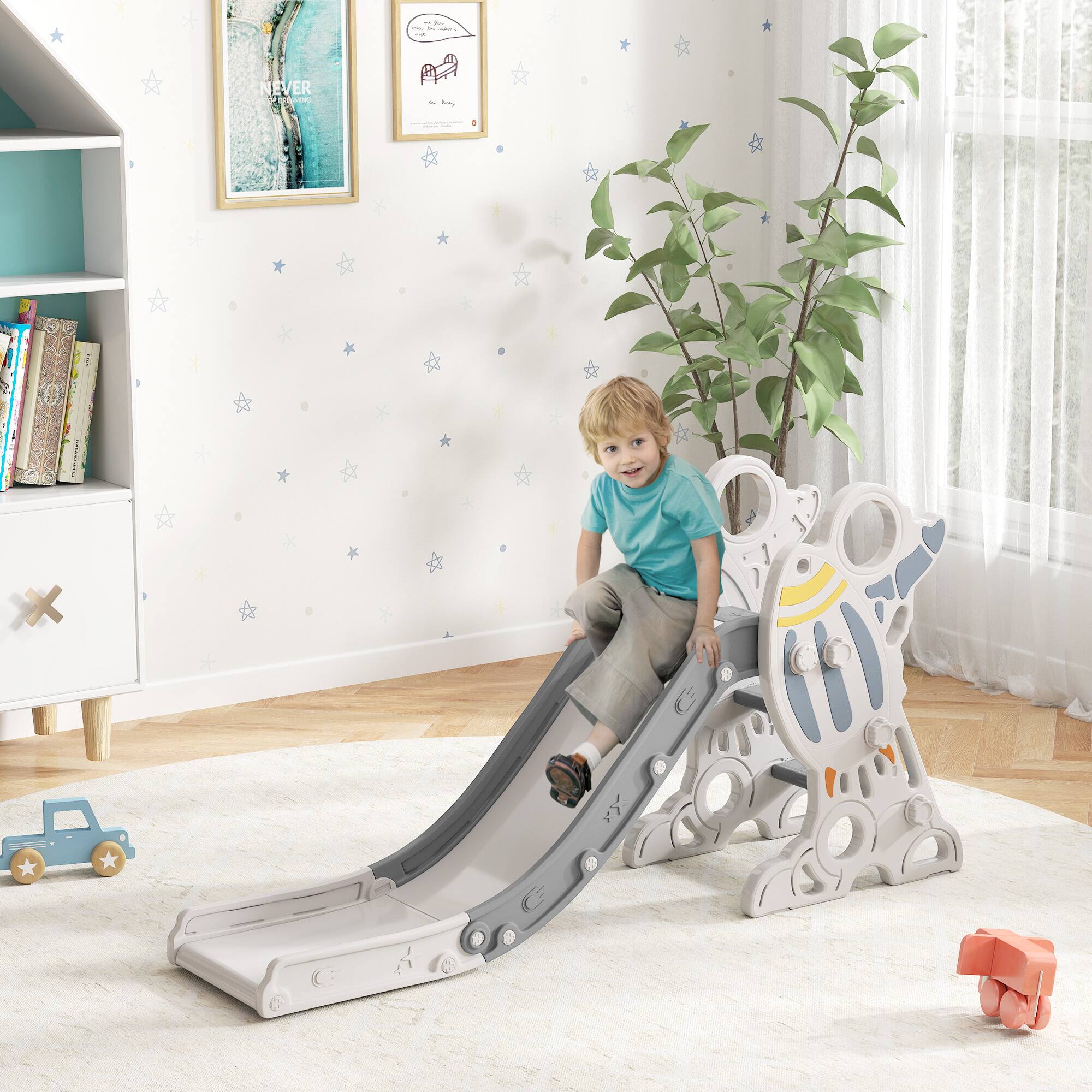 Angle. Qaba - Indoor Toddler Slide, space-themed, 1.5-3yrs play set.