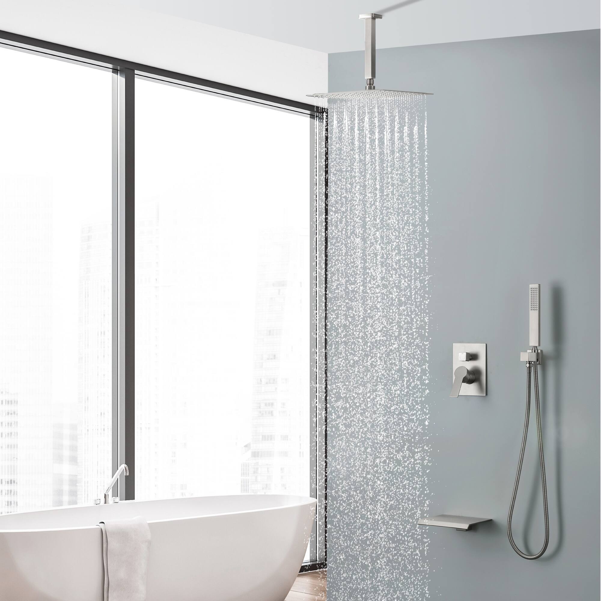 Alt View 1. Boyel Living - Brushed Nickel 12-Inch Rain Shower System Brass SUS304 3-Function Valve Waterfall Spout cUPC - Brushed Nickel.