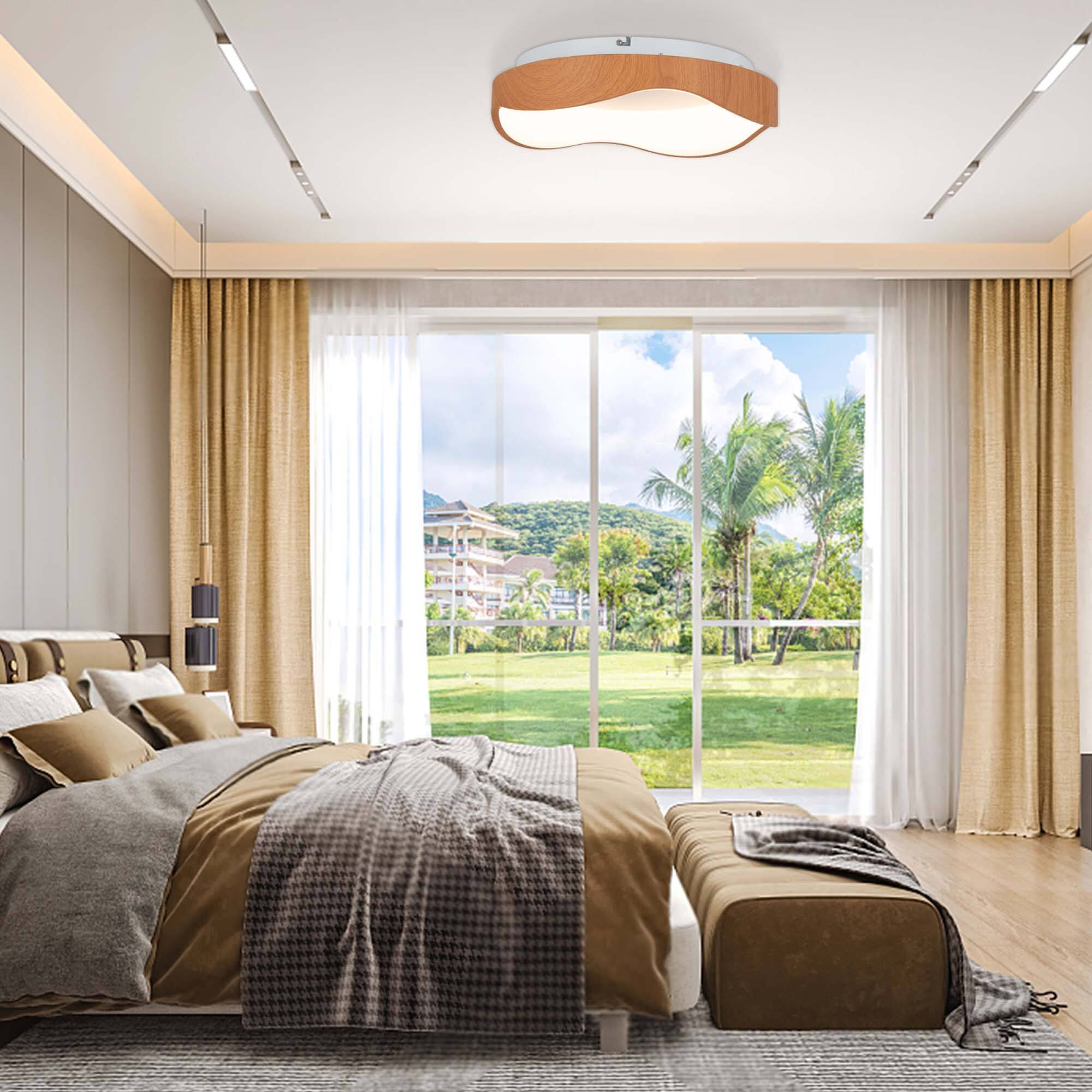 Alt View 3. Costway - Costway LED Mount Ceiling Light 24W 3000K Lamp Fixture Wood Pattern Living Room - Natural.