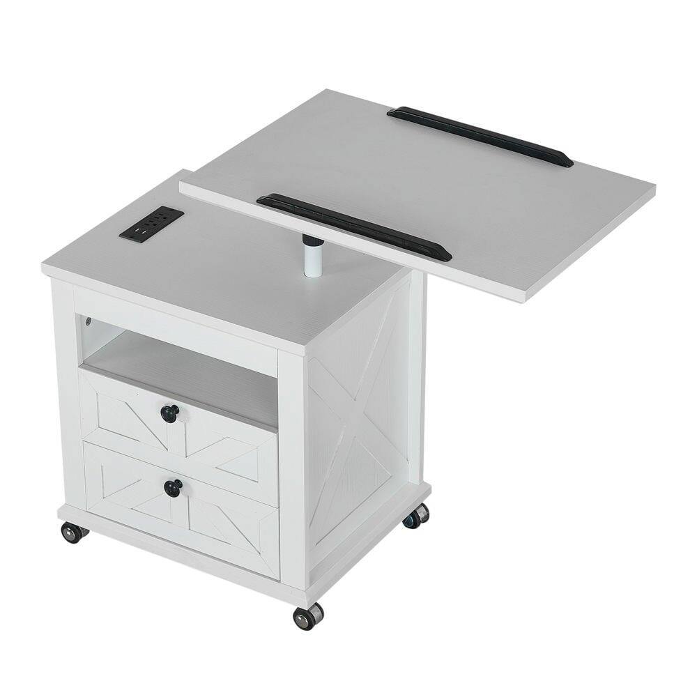 Alt View 1. Kadyn - Kadyn Lift Top Desk Cart, Mobile Rolling Table, Wood Storage Cabinet with Drawers, Adjustable Height Utility Cart, White - White.