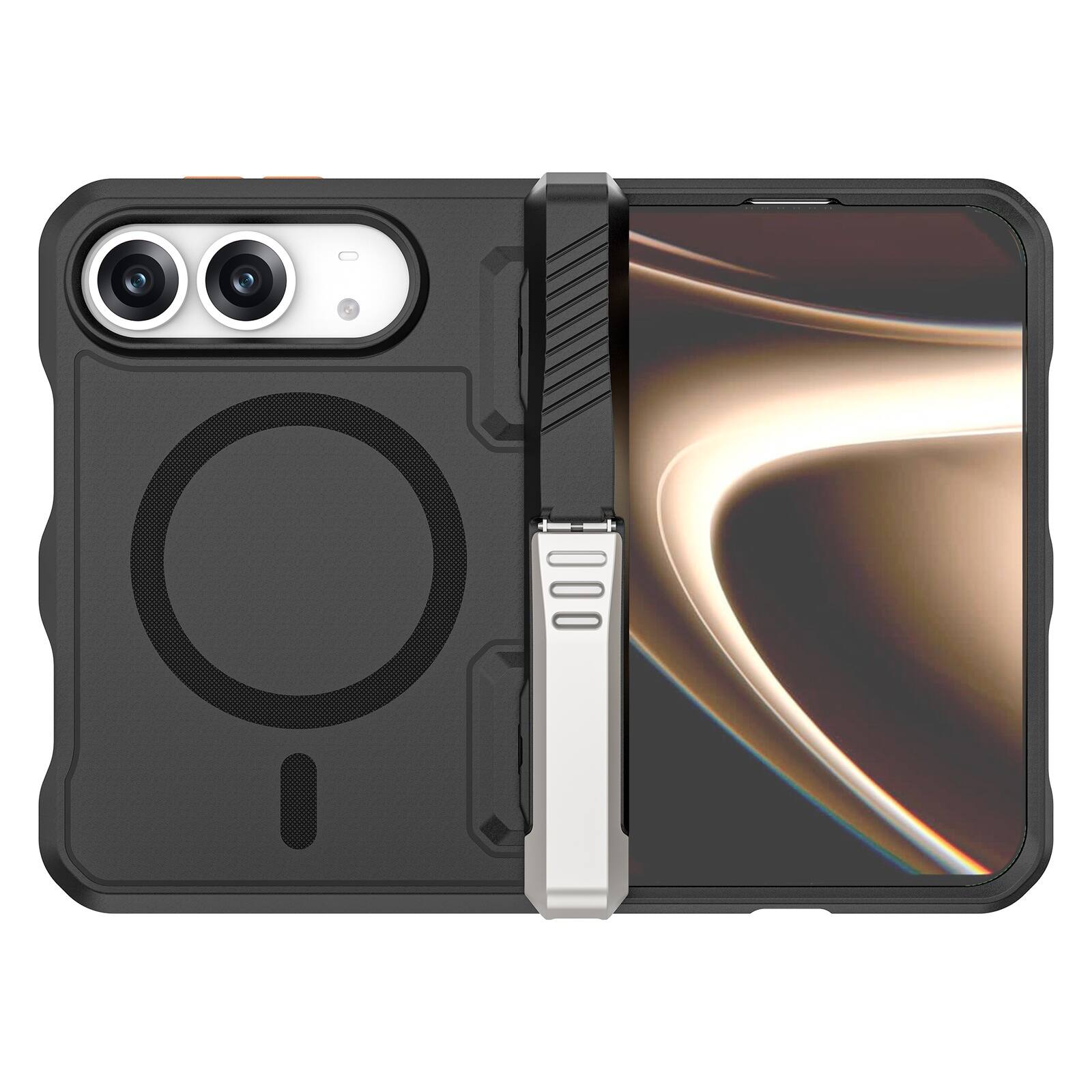Angle. UUCOVER - Magnetic Case Built-in Screen Protector for Apple iPhone Duo,Shockproof Hinge Case Compatible with MagSafe Stand Cover - Black.