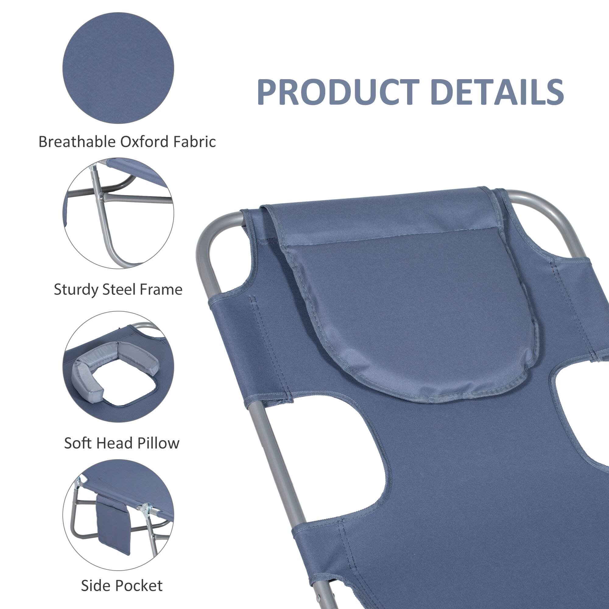 PRODUCT DETAILS

- Breathable Oxford Fabric
- Sturdy Steel Frame
- Soft Head Pillow
- Side Pocket
