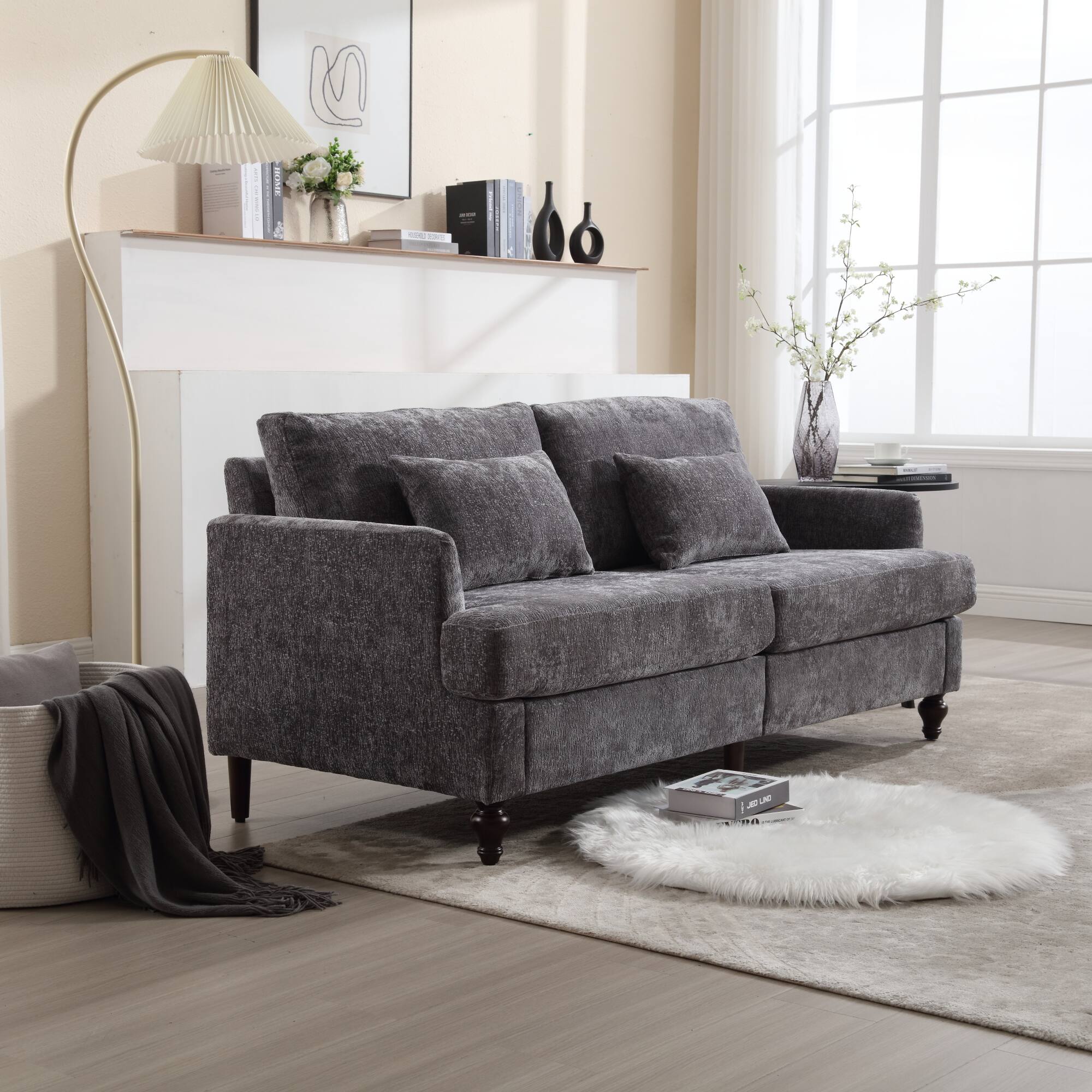 Alt View 2. GOODSILO - Modern Upholstered Loveseat Sofa with Chenille Fabric and Solid Wood Frame for Living Room and Bedroom - Gray.