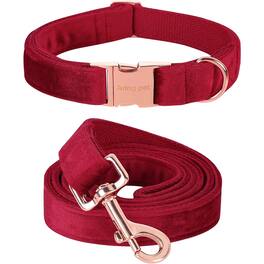 MOSZAR LLC - ARING PET Velvet Dog Collar & Leash – Red, Soft, Adjustable, Small/Med/Large - Christmas Red