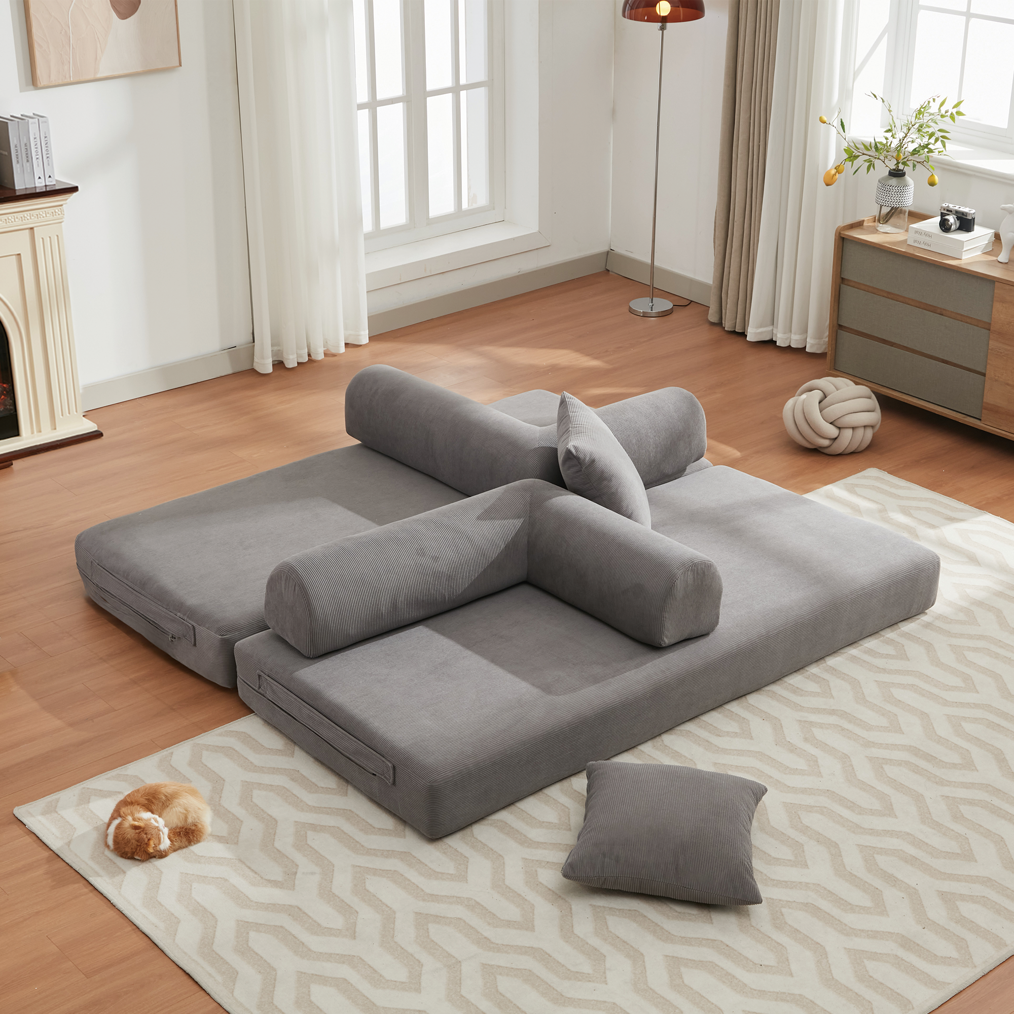 Alt View 7. Trinkets Crazed - Folding Convertible Out Sleeper Sofa Bed, 4-in-1 DIY Combination Convertible Sofa, Folding Sleeper Sofa - Antique Gray.