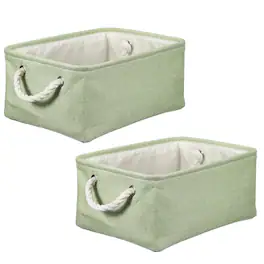 Unique Bargains - 2pcs Fabric Storage Bins, 14x10.2x6.3 Inch Foldable Cubes with Rope Handles for Home Office Shelves Closet - Green