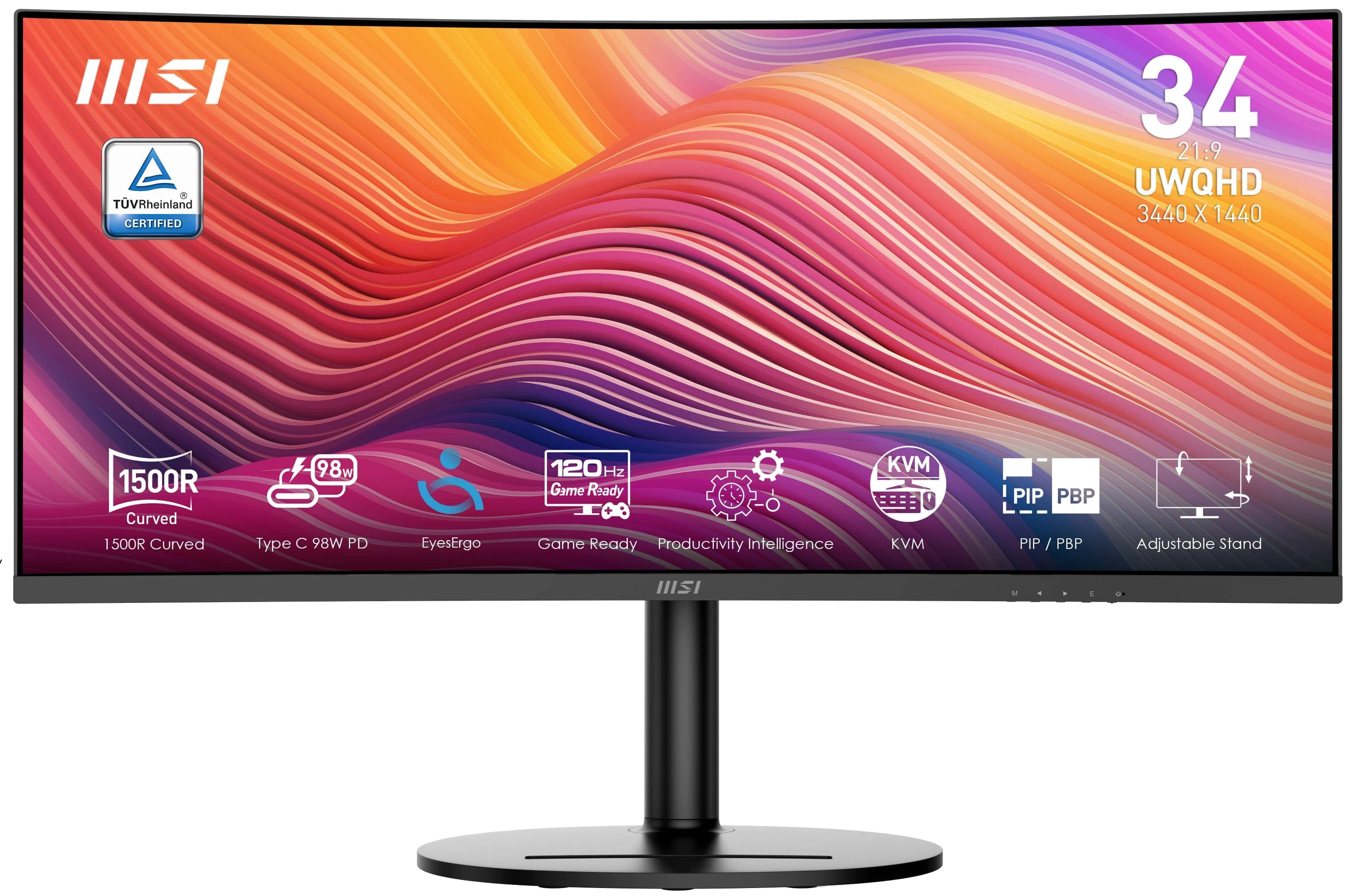 I TVRheinland CERTIFIED 34 21:9 UWQHD 3440 X 1440 1500R Curved 1500R Curved 98w Type C 98W PD EyesErgo 120Hz Game Ready 0 Game Ready Productivity Intelligence KVM F KVM PIP PBP PIP /PBP / Adjustable Stand HISI