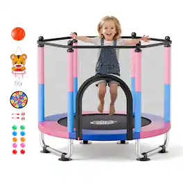 VEVOR - 55" Trampoline for Kids, 4.6 FT Toddler Mini Trampoline, 132 lbs Capacity Indoor Outdoor Play Toys with Enclosure Net - Pink;Blue