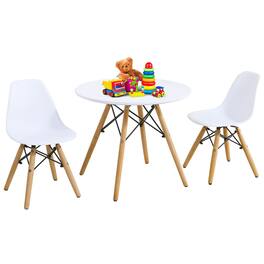 Gymax - Kids Modern Dining Table Set Round Table with 2 Armless Chairs - White