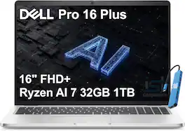 Dell - Upgraded - Pro 16 Plus PB16255 16" FHD Laptop - Copilot+ PC - AMD Ryzen AI 7 PRO 350 2025 - 32 GB - 1TB SSD - Wi-Fi 7 - Win11Pro - Platinum Silver