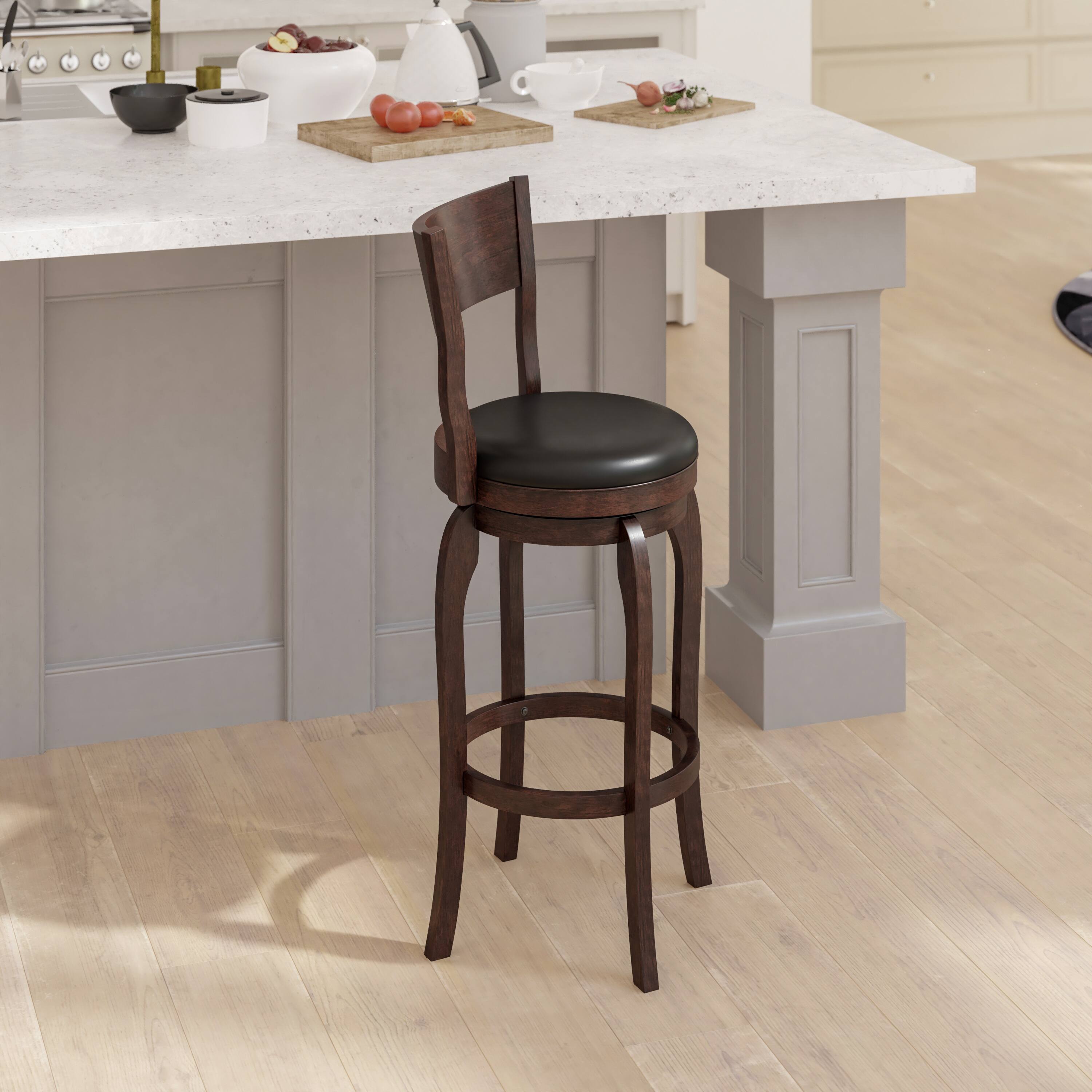 Alt View 3. Emma + Oliver - Cale Classic Pub Style Swivel Wooden Barstool with Padded Faux Leather Seat - Black Vinyl/Espresso Frame.