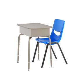 Emma + Oliver - Jacobs Desk/Chair Set with Metal Open Front Storage Box, Desktop, Metal Frame and Stackable Flex Comfort Classroom Chair - Gray Granite Top/Navy Chair