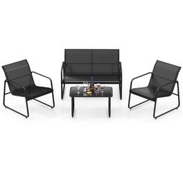 Kadyn - 4 Pieces Outdoor Conversation Set, Small Patio Conversation Furniture Set with Tempered Glass Coffee Table - Black