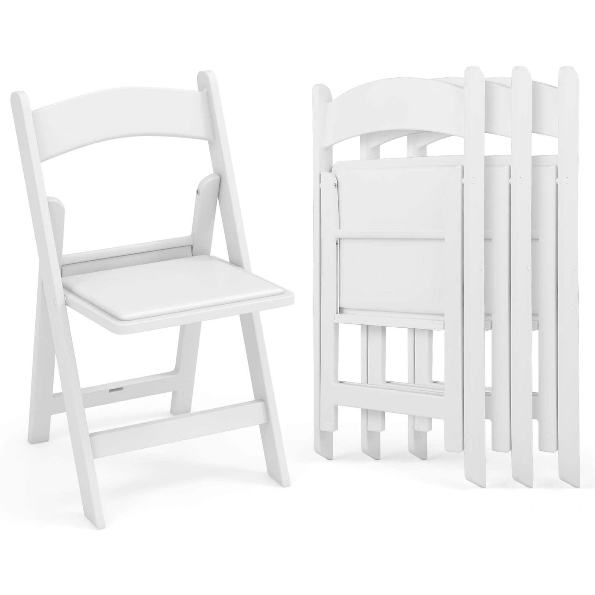 Costway - 4 Pack Resin Folding Chairs with Padded Seat All-Weather Resin Frame Patio - White