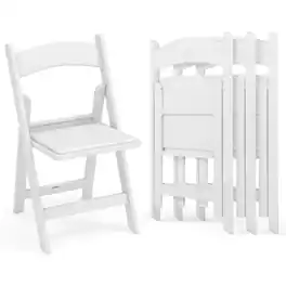 Costway - 4 Pack Resin Folding Chairs with Padded Seat All-Weather Resin Frame Patio - White
