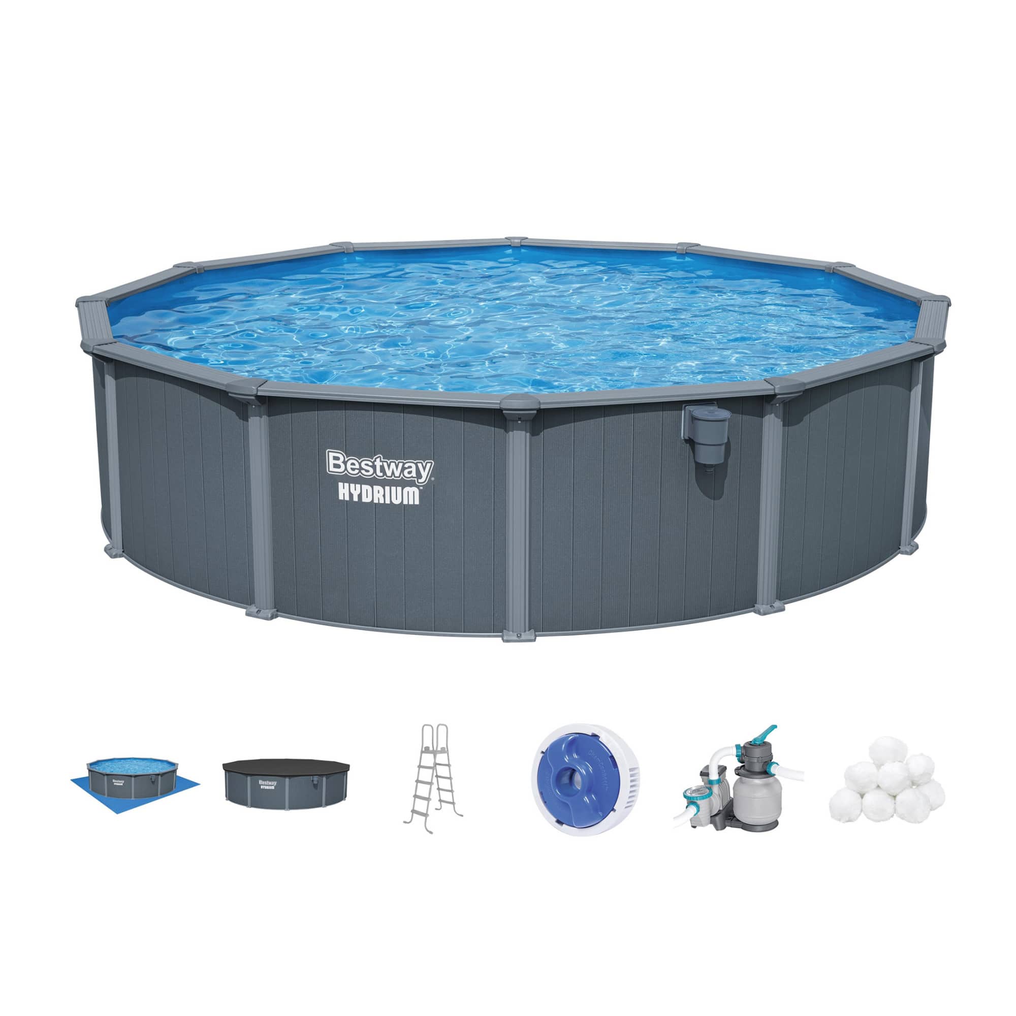 Bestway - Hydrium 18' x 52" Round Steel Wall Above Ground Pool Set - Dark Gray