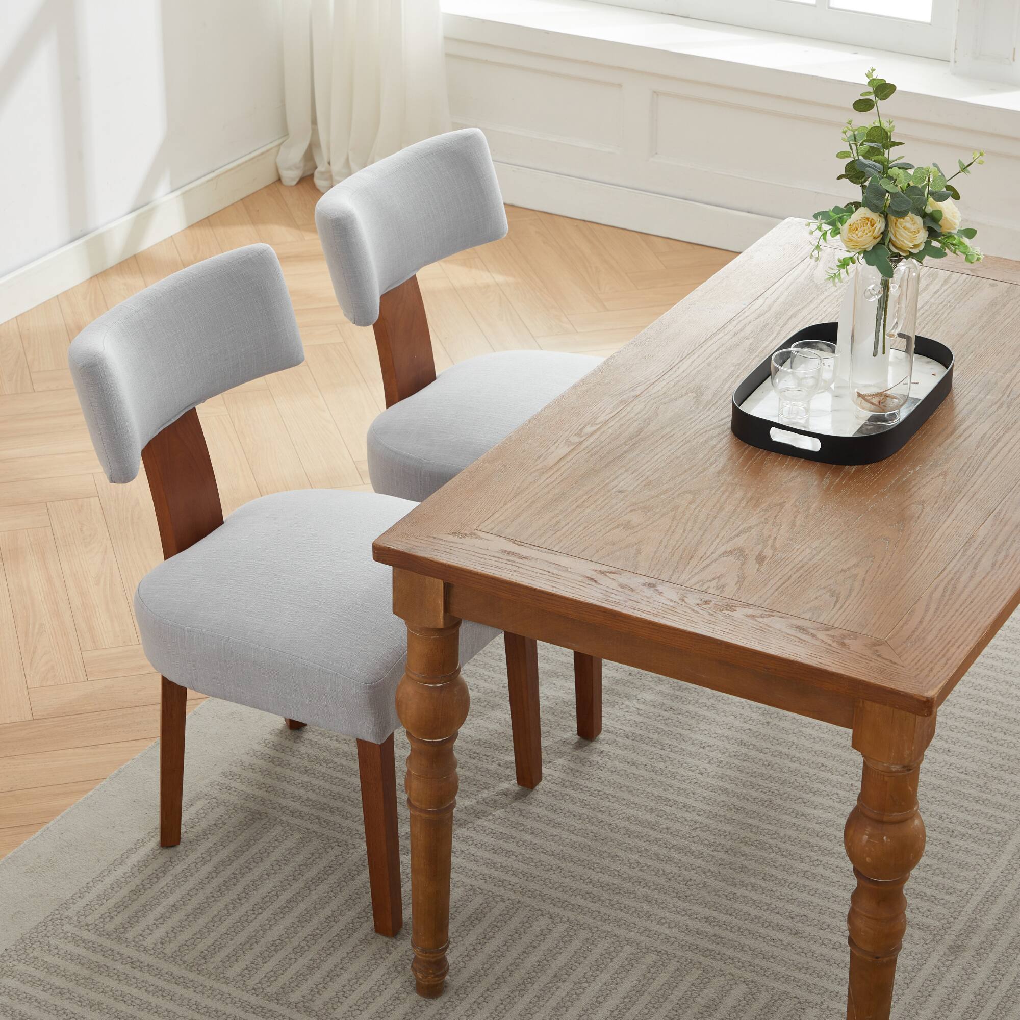 Alt View 5. GOODSILO - Set of 2 Modern Armless Dining Chairs with Curved Backrest and Solid Wooden Legs for Dining and Living Room - Gray.