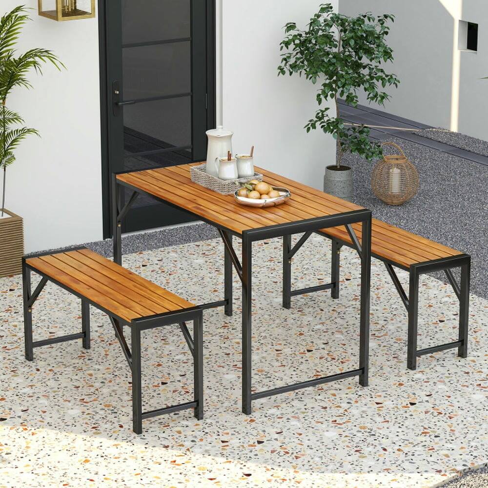 Alt View 2. Kadyn - Patio Dining Sets,Patio Furniture Sets,3 Pieces Patio Dining Set with Picnic Table and 2 Benches for 4 People - Brown.
