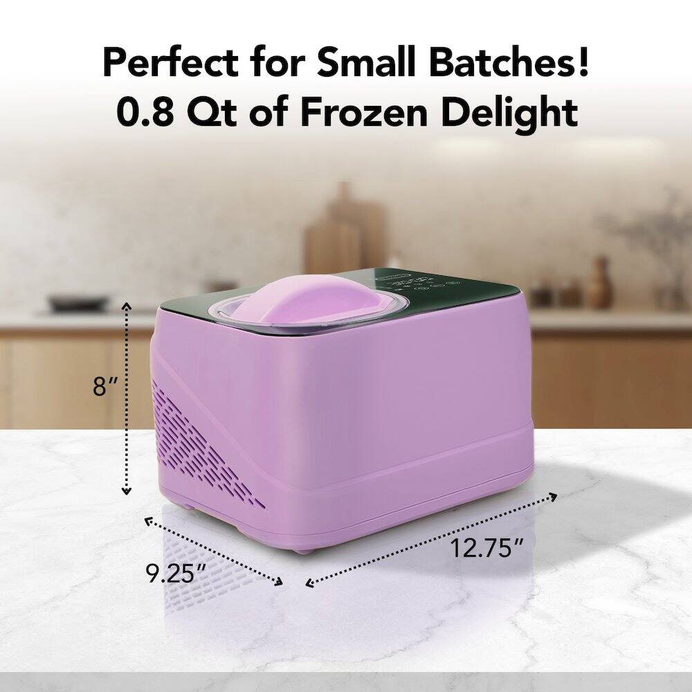 Perfect for Small Batches!  
0.8 Qt of Frozen Delight  
8" x 9.25" x 12.75"