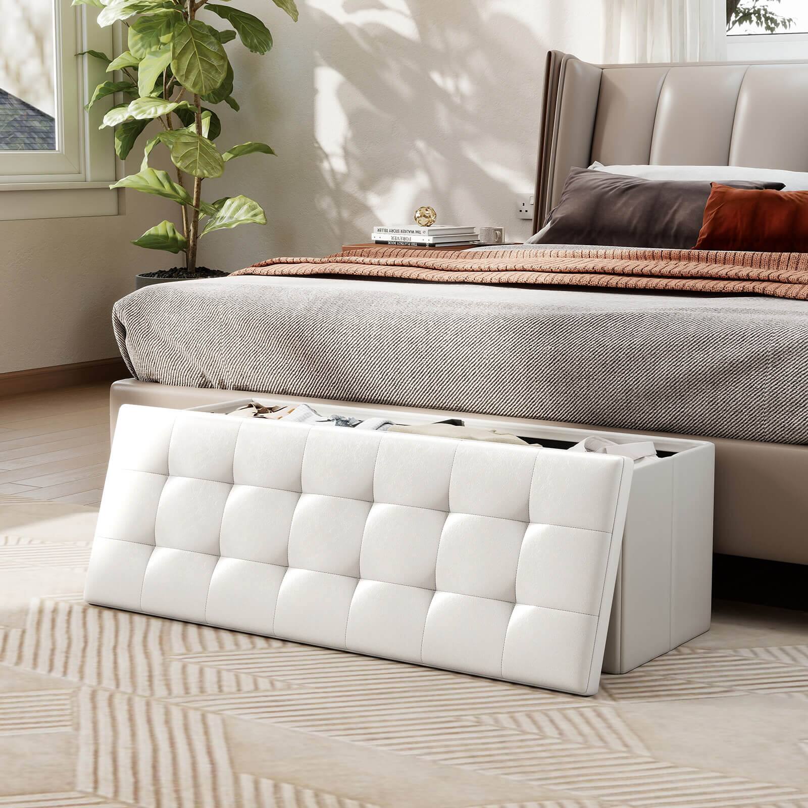 Alt View 4. Costway - Costway 43 Inches Folding Storage Ottoman Bench Foot Rest Stool with Side Pocket - White.