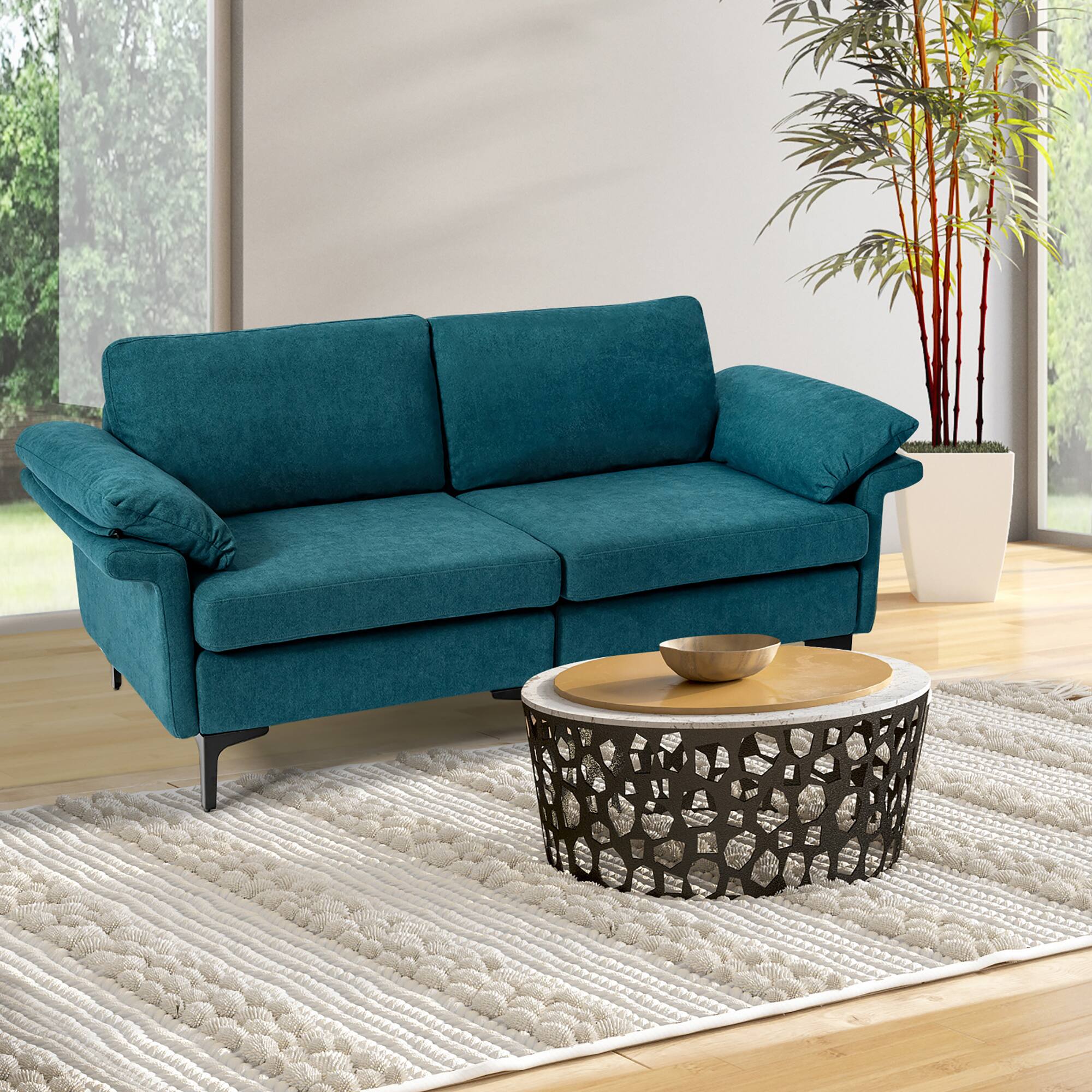Alt View 1. Costway - Costway Modern Loveseat Fabric 2-Seat Sofa Couch for Small Space w/ Metal Legs - Blue.
