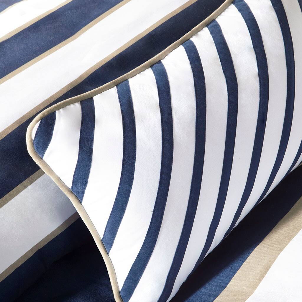 Alt View 2. Gracie Mills - Gracie Mills Eudora 4-Piece Classic Stripes Comforter Set - Khaki/Navy.