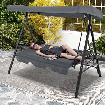 Costway Seat Patio Porch Swing with Adjustable Canopy Soft Seat