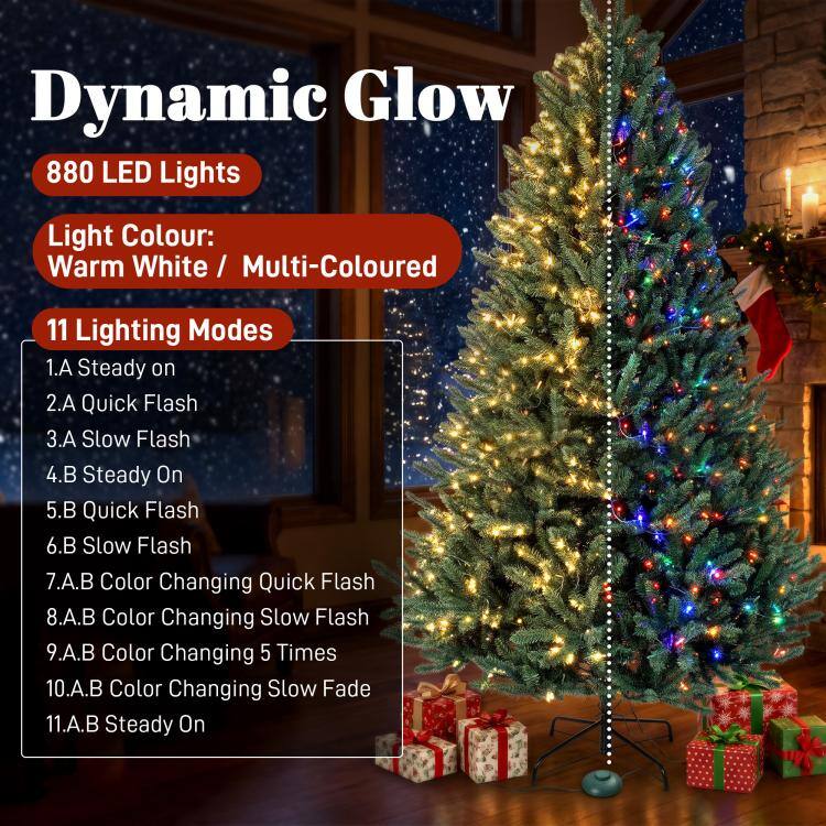 Dynamic Glow  
880 LED Lights  
Light Colour: Warm White / Multi-Coloured  
11 Lighting Modes  
1. A Steady On  
2. A Quick Flash  
3. A Slow Flash  
4. B Steady On  
5. B Quick Flash  
6. B Slow Flash  
7. A.B Color Changing Quick Flash  
8. A.B Color Changing Slow Flash  
9. A.B Color Changing 5 Times  
10. A.B Color Changing Slow Fade  
11. A.B Steady On