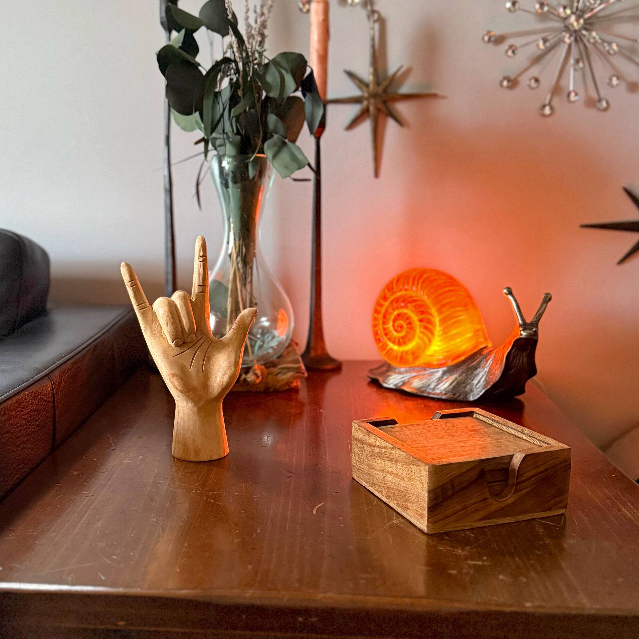 Alt View 5. Zeckos - Carved Wood ASL I Love You Hand Gesture Statue 8.5 Inch Tabletop Sculpture - Brown.