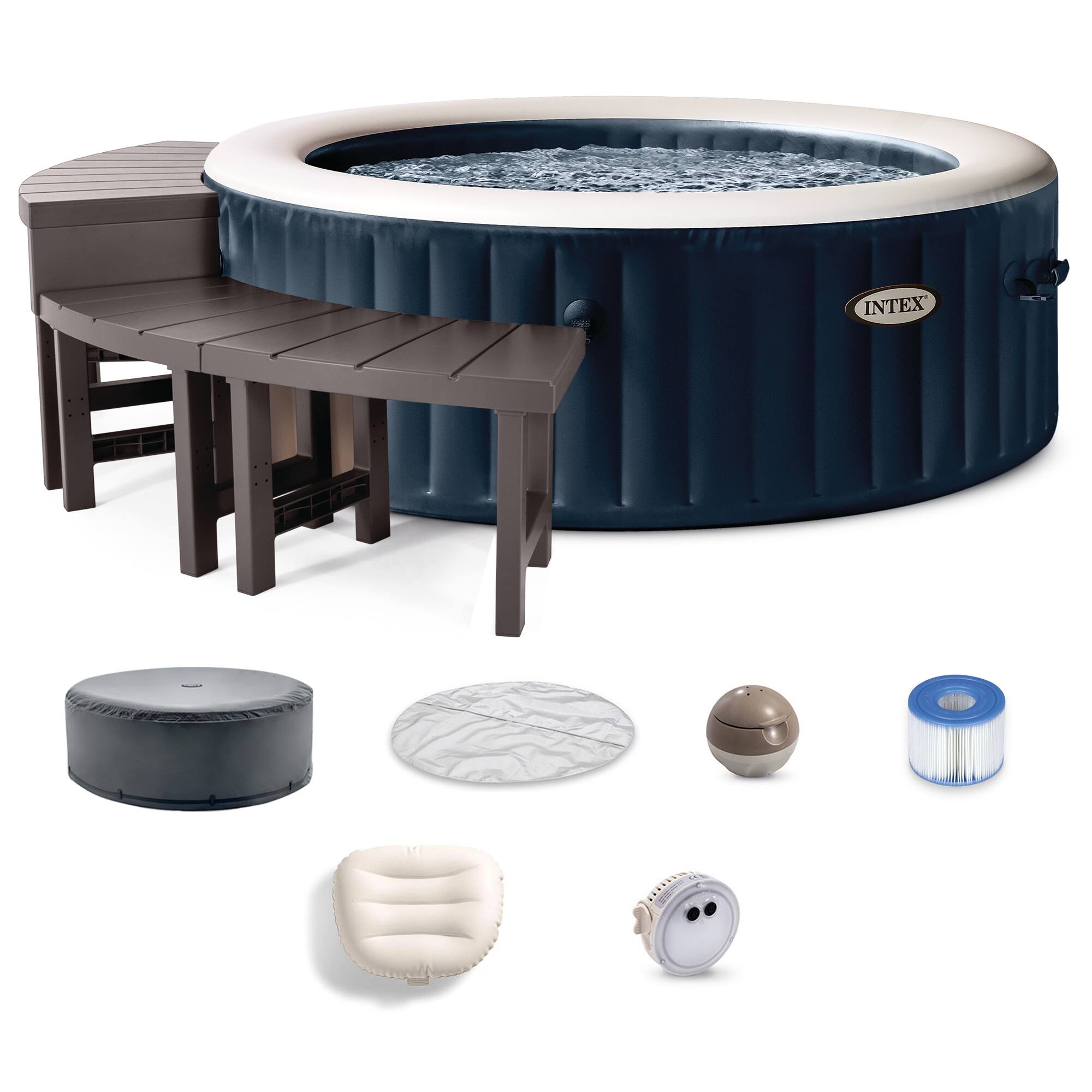 Intex - PureSpa Plus Portable Inflatable Jet Spa & Medium PureSpa Benches (2 Pack) - Blue