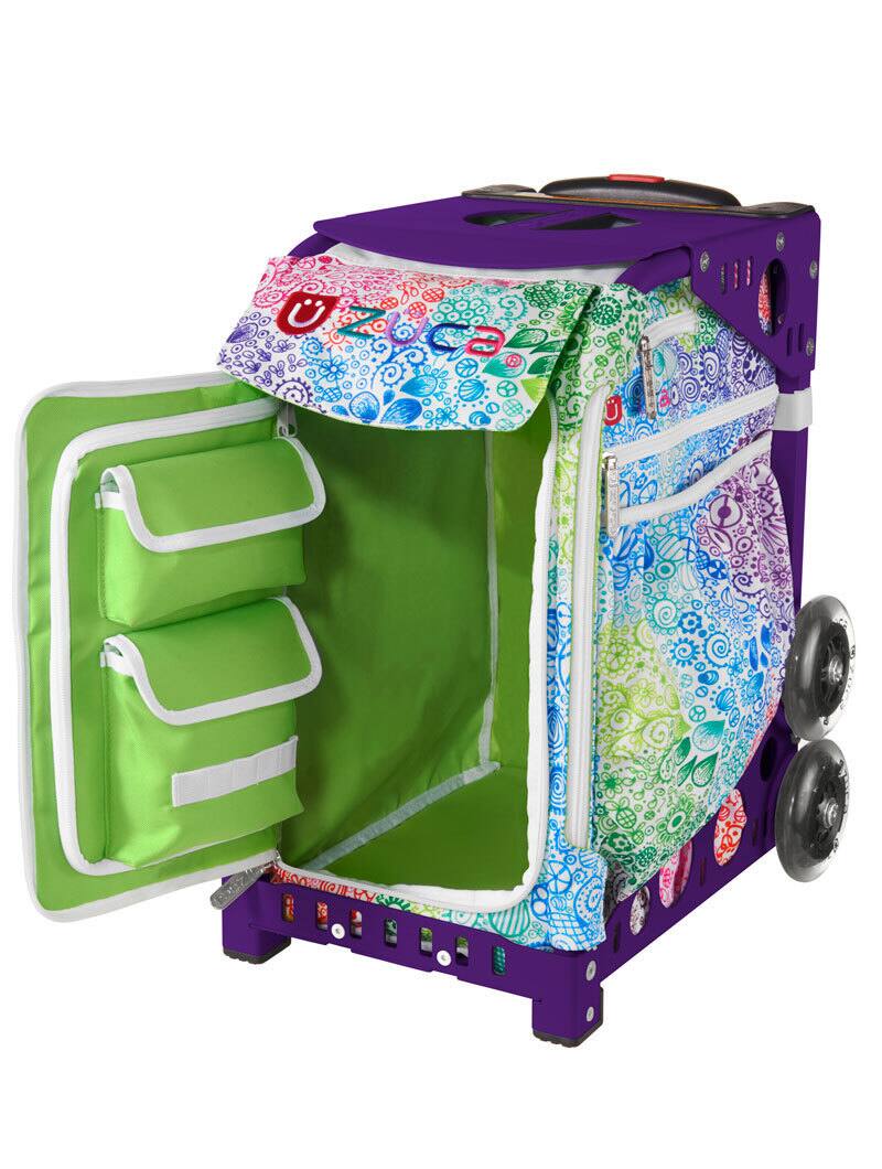 Left. Zuca - Zuca Rainbow Color Explosion Sport Insert Bag & Purple Frame w/ Flashing Wheels - Two-Tone.