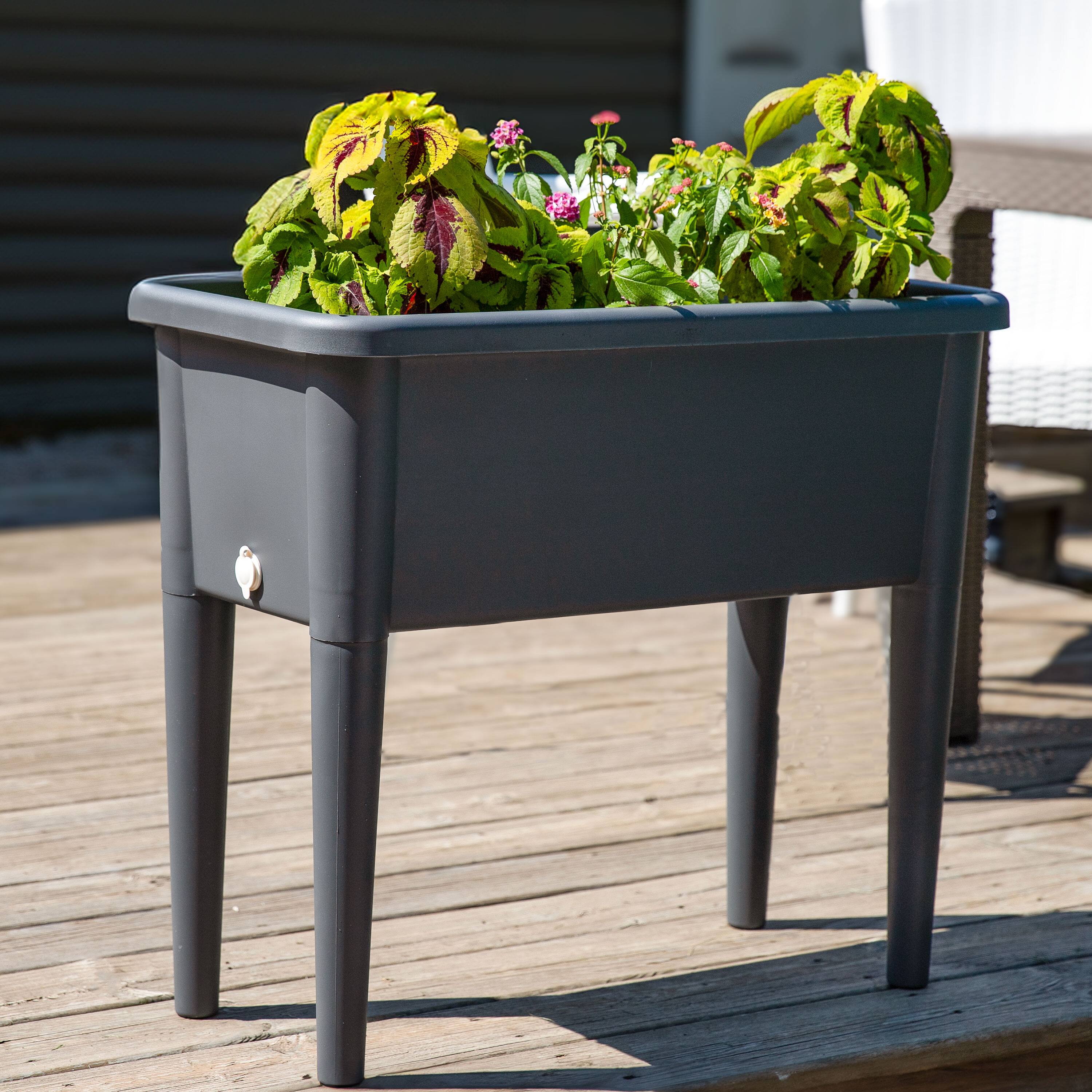 Alt View 1. Sunnydaze - Self-Watering Raised Garden Bed with Cloche Cover - Gray.