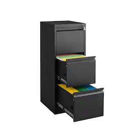 HTUTWOO - 3 Drawer File Cabinet with Lock - Two Drawer Filing Cabinet, Vertical File Cabinet for Office Organizer Storage Cabinet - Black