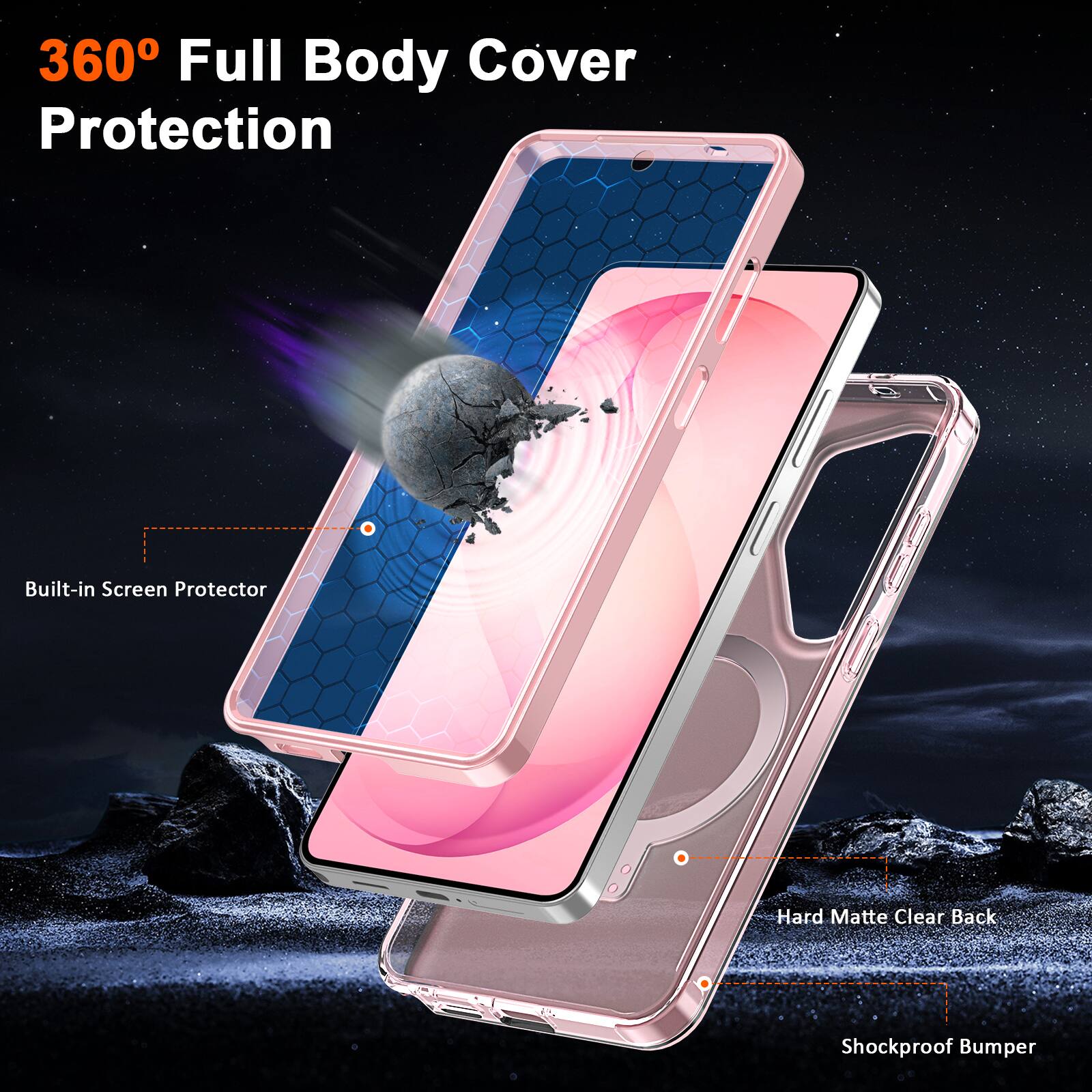 360° Full Body Cover Protection

- Built-in Screen Protector
- Hard Matte Clear Back
- Shockproof Bumper