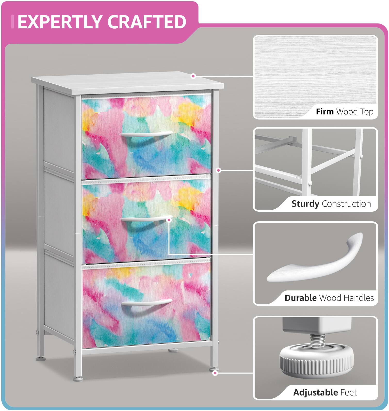 EXPERTLY CRAFTED

- Firm Wood Top
- Sturdy Construction
- Durable Wood Handles
- Adjustable Feet