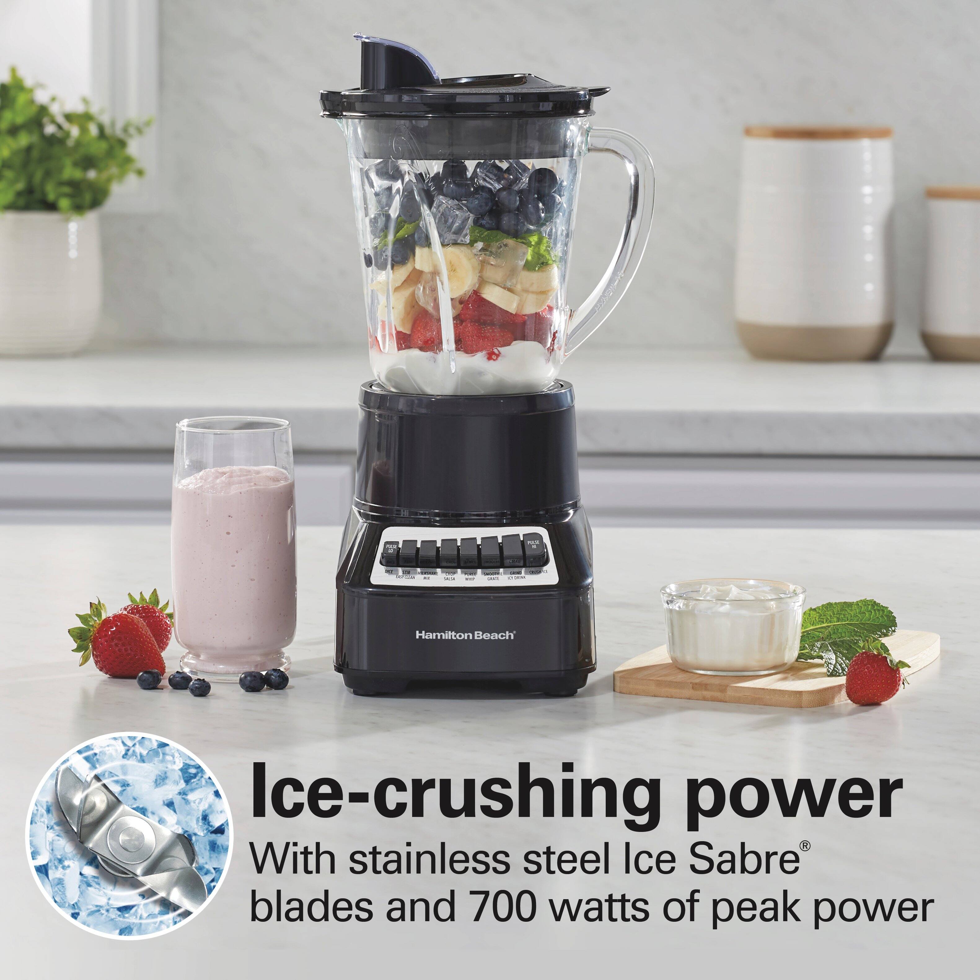 Hamilton Beach Ice-crushing power  
With stainless steel Ice Sabre® blades and 700 watts of peak power
