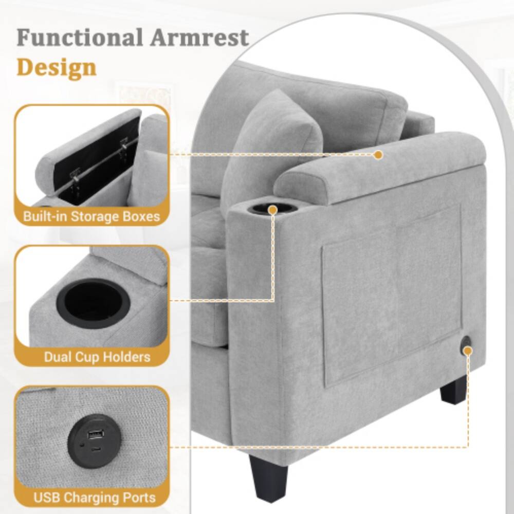 Functional Armrest Design  
Built-in Storage Boxes  
Dual Cup Holders  
USB Charging Ports