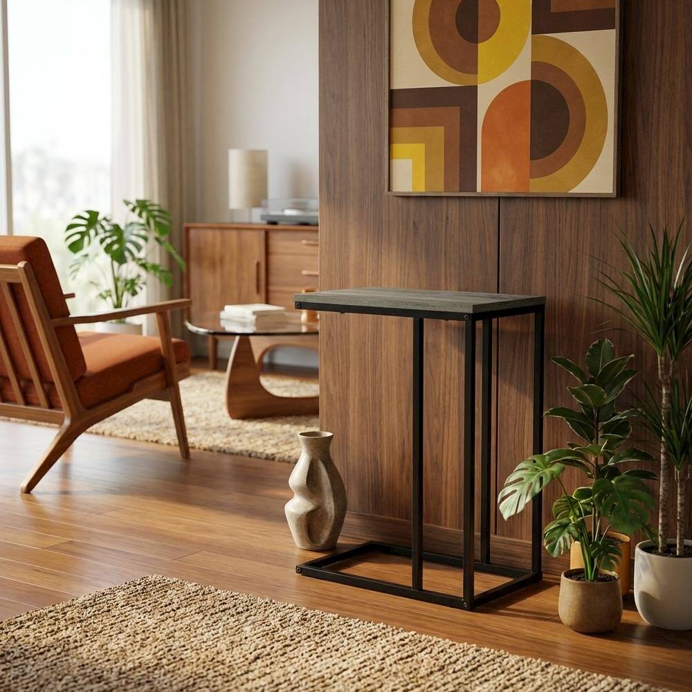 Left. FurniFact - FurniFact Side Table, Quality Build, Durable Wood Frame - French Oak Grey - French Oak Grey.