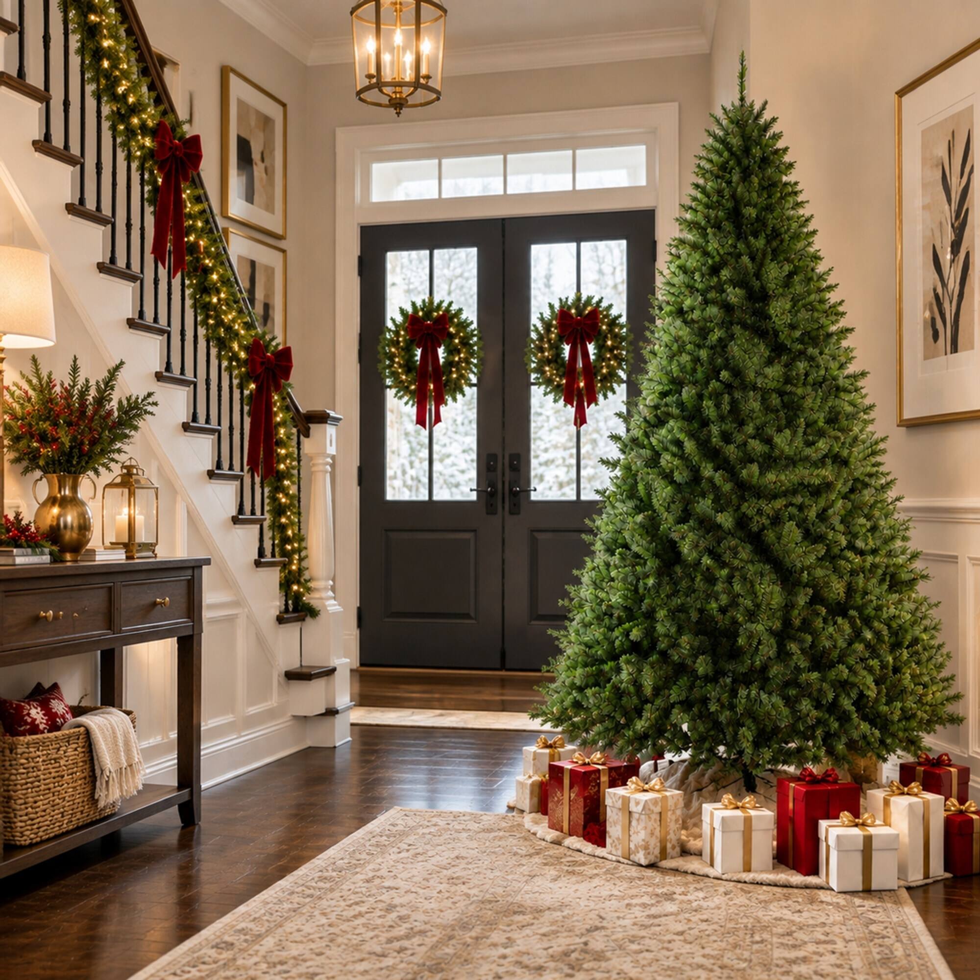Alt View 2. RYHNUYNE - 7.5FT Artificial Christmas Tree With 2070 Tips and Metal Hinges, Green Foldable Base - Army Green.